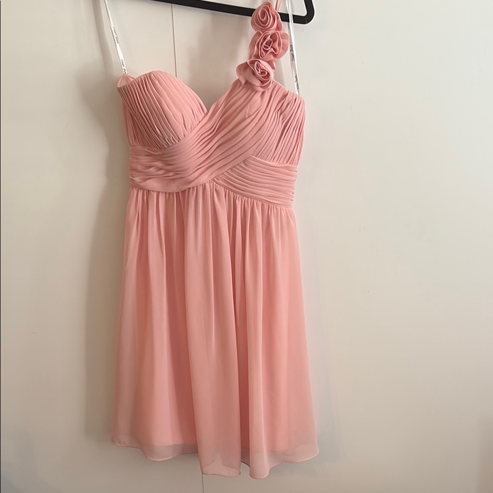 Elegant Pink Pleated Dress with Floral Strap